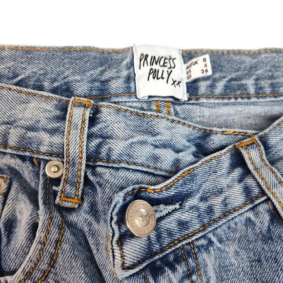 Princess Polly Holly Asymmetric Straight Leg Jean Light Wash Denim Womens Size 4 - Picture 7 of 9
